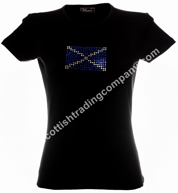 Women's Glitter Scottish Saltire T-Shirt - Click Image to Close